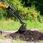 mini backhoe in dirt
